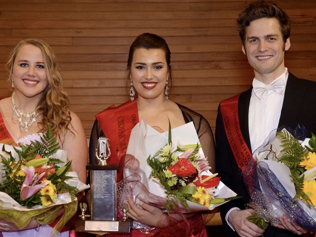Dame Malvina Major Dame Malvina Major Foundation Christchurch Aria 2014, from left: Eliza Boom, Isabella Moore (winner), Edward Laurenson